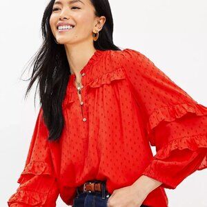Ann Taylor LOFT Red Ruffle Swiss Dot Blouse – Size S